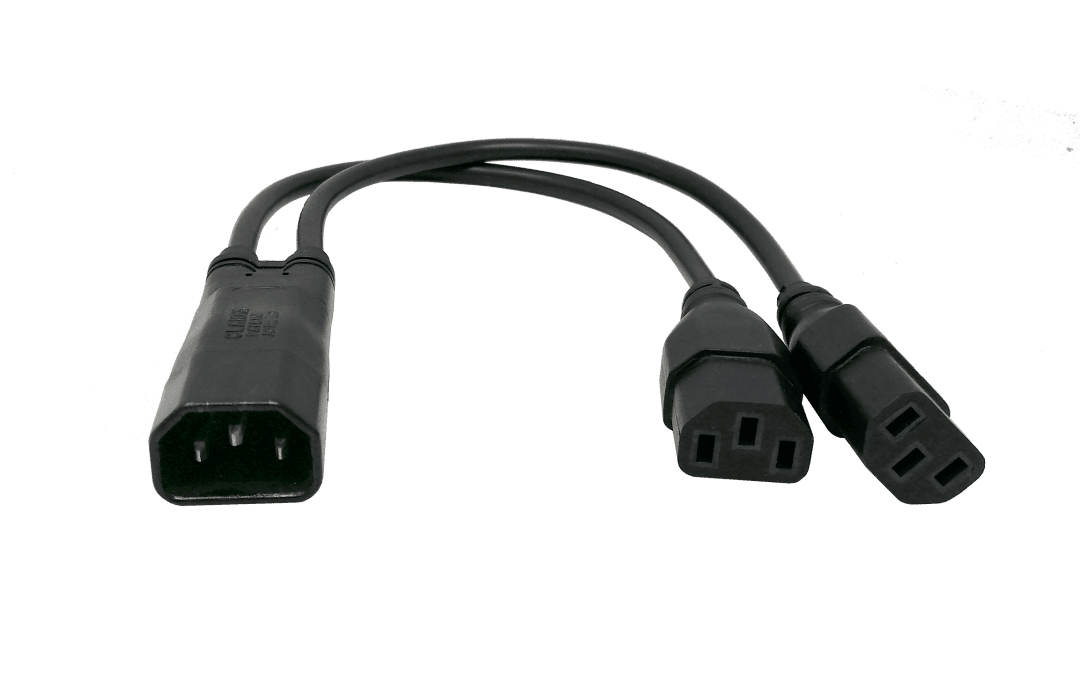 IEC C14 3 Pole 10A Straight Male Y Connector to 2 x IEC C13 Connectors