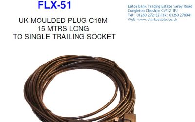 UK 13A Moulded Plug to Single Gang Trailing Socket – 15m Black 3 core PVC