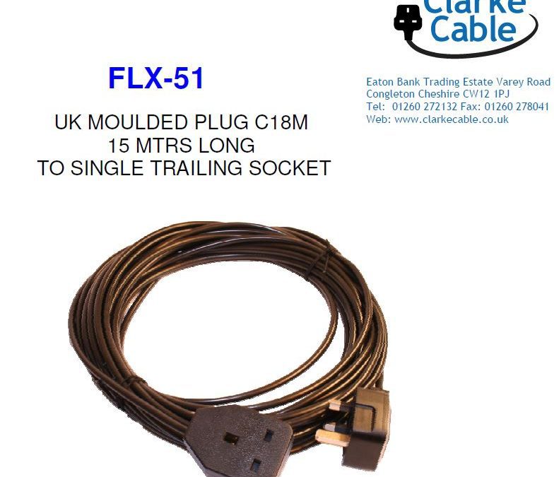UK 13A Moulded Plug to Single Gang Trailing Socket – 15m Black 3 core PVC